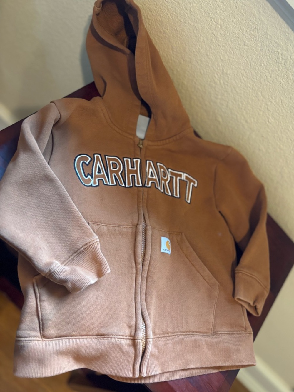Carhartt Kids' Chest-Logo Brown Zip Hooded Sweatshirt